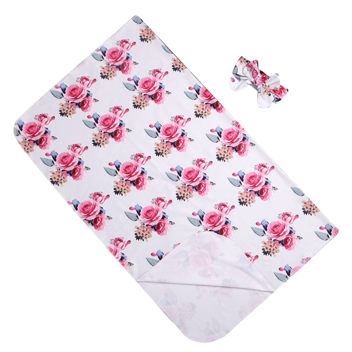 2-piece Baby Floral Print Photography Prop Blanket and Hairband Set