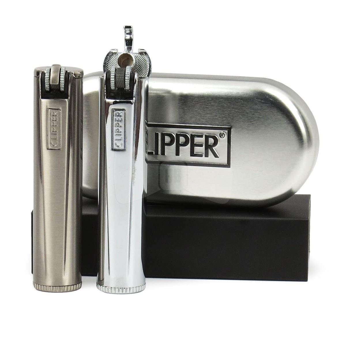 Clipper Full Metal Silver Gas Lighters Two Pack