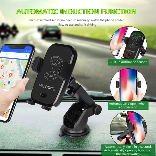 10W Qi Wireless Fast Charger Car Phone Holder Automatic Clamping