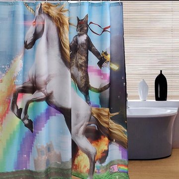 1.5x1.8M Funny Unicorn And Cat Bathroom Polyester Fabric Waterproof Shower Curtain