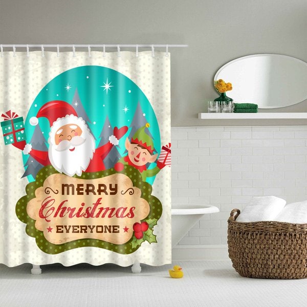 Merry Christmas Santa Printed Waterproof Bathroom Shower Curtain