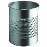 DURABLE Papierkorb METALL, rund, 15 Liter, metallic silber aus Stahl, mit 165 mm breitem, dekorativem Perforationsring (3310-23)