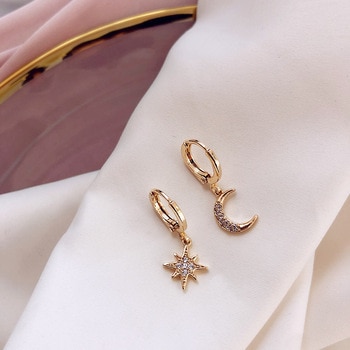 2019 New Arrival Fashion Classic Geometric Women Dangle Earrings Asymmetric Earrings Of Star And Moon Female Korean Jewelry