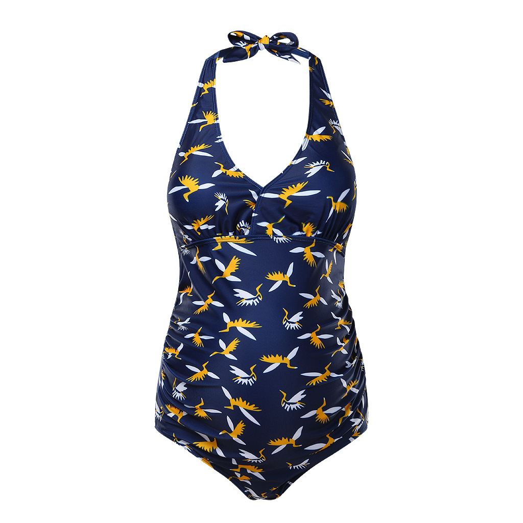 Trendy Print Halter Maternity One-piece Swimsuit