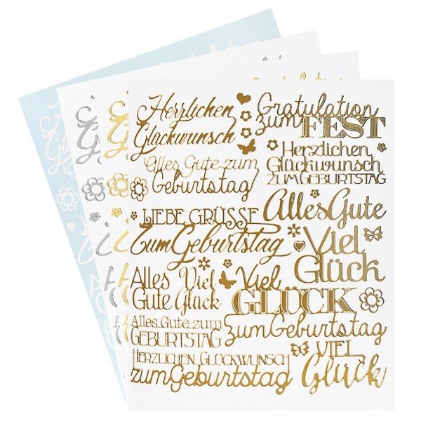 Stickerbogen "Handlettering Art", Gratulationen, gold, silber, weiß, 20cm x 2...