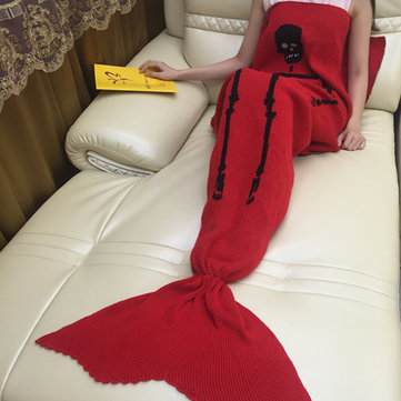 175*90CM Skull Knitted Mermaid Tail Blanket Handmade Crochet Throw Super Soft Sofa Bed Mat