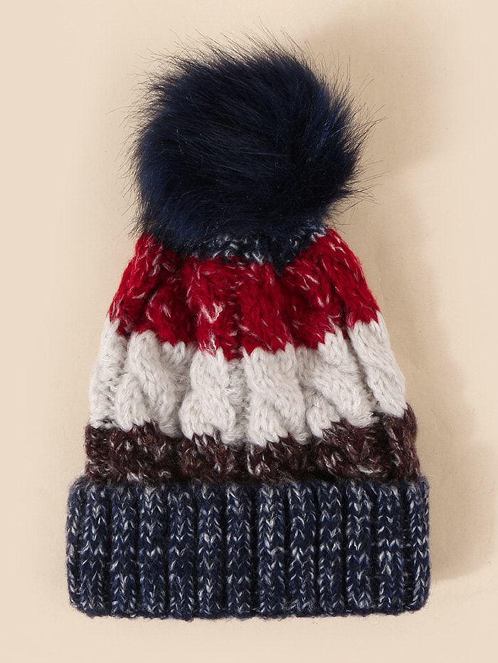 Striped Colorblock Knitted Bubble Hat