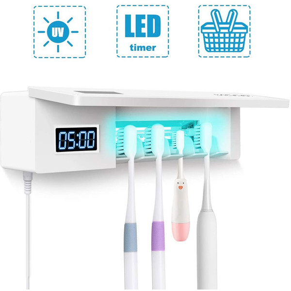uv toothbrush holder, 4 toothbrush sterilizer holder 5-minute timer led display wall mounted toothbrush holder with sticker for women family