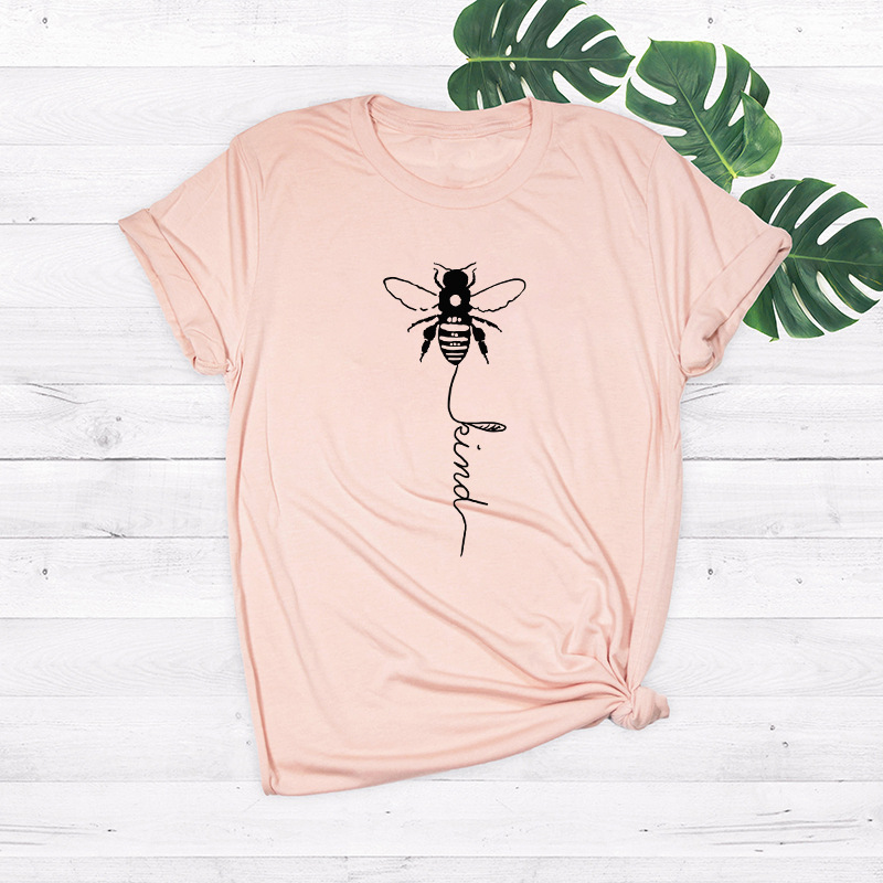 Pretty Short-sleeve Letter Bee Printed Loose Tee For women