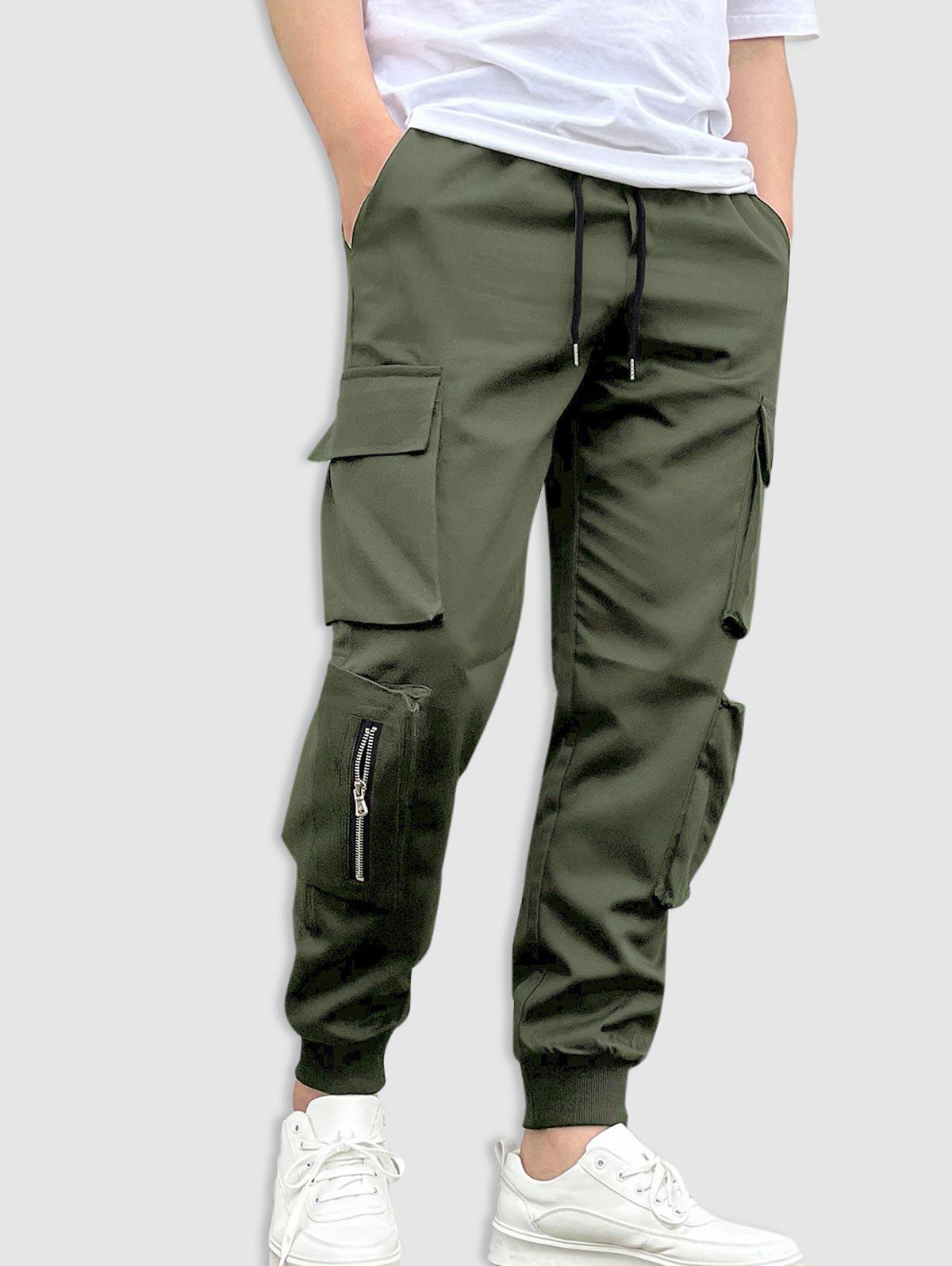ZAFUL Men's ZAFUL Streetwear Zip Multi-pockets Design Beam Feet Cargo Pants S Deep green