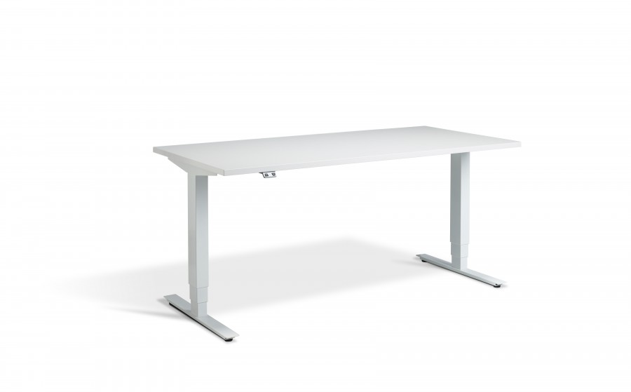 Lavoro Advance Height Adjustable Grey Desk - White Frame - 1600 x 700mm