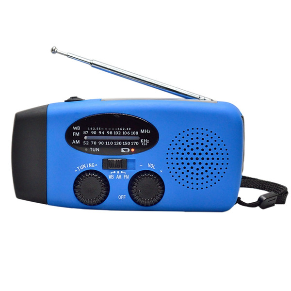 solar radio emergency am/fm/noaa weather radio 1000mah hand crank with 3 led (blue)