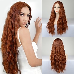 Sadie Sink Wig Auburn Wig For Women Long Wavy Copper Red Wig Curly Synthetic Lace Wig Water Wave Ginger Wig Deep Wave Halloween Cosplay Daily Party Hair Replacement Wig Lightinthebox