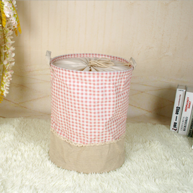 Floral Lace Decor Drawstring Laundry Bucket With Cover
