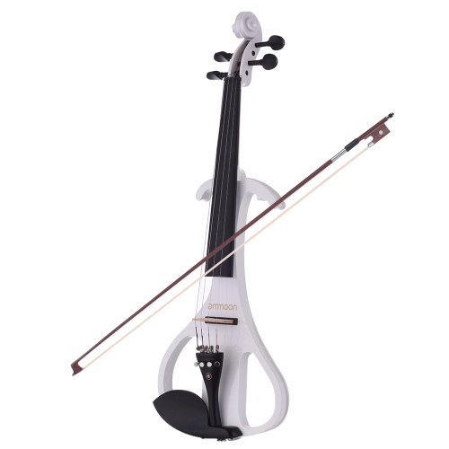 ammoon Full Size 4/4 Solid Wood Electric Silent Violin Fiddle Style-4 Ebony Fingerboard Pegs Chin Rest Tailpiece with Bow Hard Case Tuner Headphones Rosin Extra Strings & Bridge