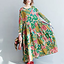 Mujer Vestido de una línea Vestido Maxi Largo - Manga Larga Floral Estampado Otoño Vintage Algodón 2020 Verde Trébol M L XL