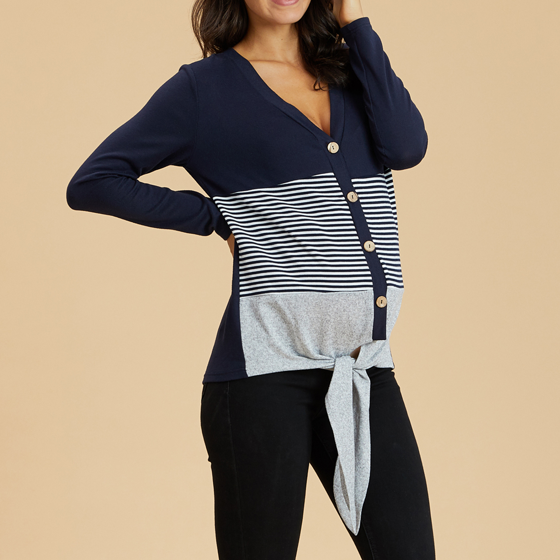 Trendy Striped Long-sleeve Maternity Knitwear