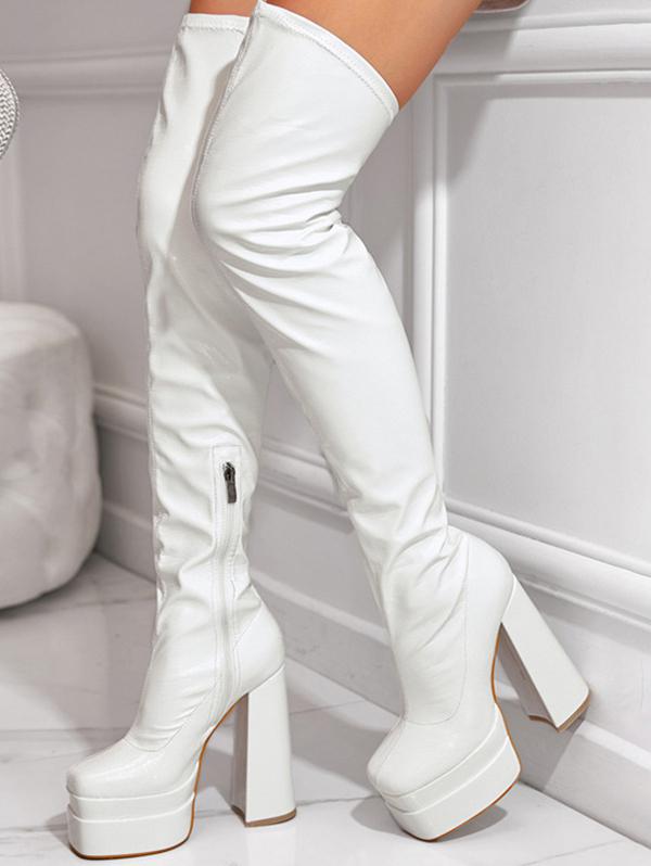 ZAFUL Women Stretchy Patent Leather Over The Knee Platform Boots