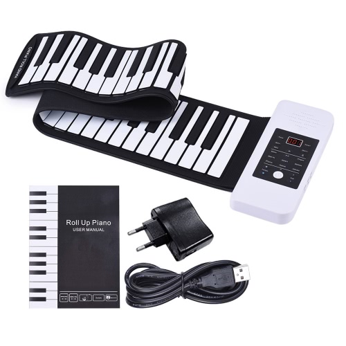 Portable Silicon 61 Keys Hand Roll Up Piano Electronic USB Keyboard with Built-in Li-ion Battery and Loud Speaker