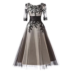 Ball Gown Elegant Floral Wedding Guest Formal Evening Dress Jewel Neck Half Sleeve Ankle Length Lace with Lace Insert Appliques 2022 / Illusion Sleeve Lightinthebox
