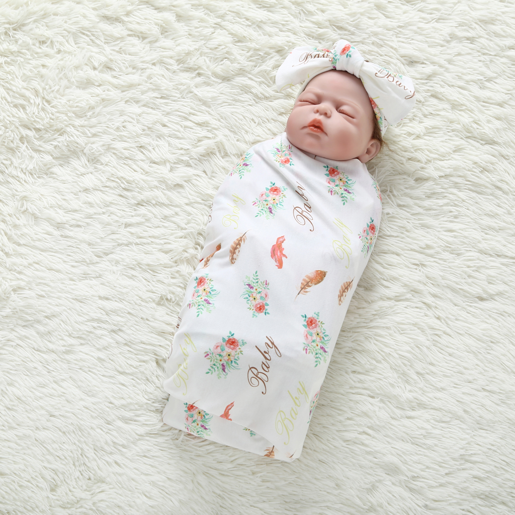 Feather Floral Print Cotton Baby Swaddle Blanket