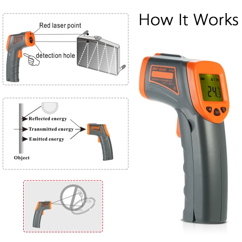 SMART SENSOR -32~380? 12:1 Portable Handheld Digital Non-contact IR Infrared Thermometer Temperature Tester Pyrometer LCD Display with Backlight Centigrade Fahrenheit
