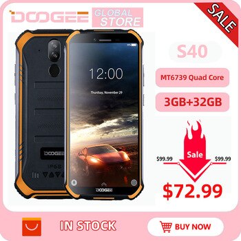DOOGEE S40 IP68 IP69K Mobile Phone 5.5inch Display 4650mAh MT6739 Quad Core 3GB RAM 32GB ROM Android 9.1 8.0MP Camera 4G Network