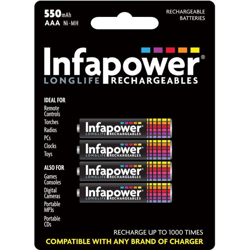 Infapower 550mAh AAA Longlife Rechargeable Batteries - 4 Pack