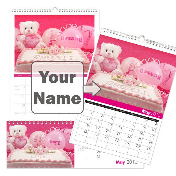 Personalised All Things Pink Calendar A3