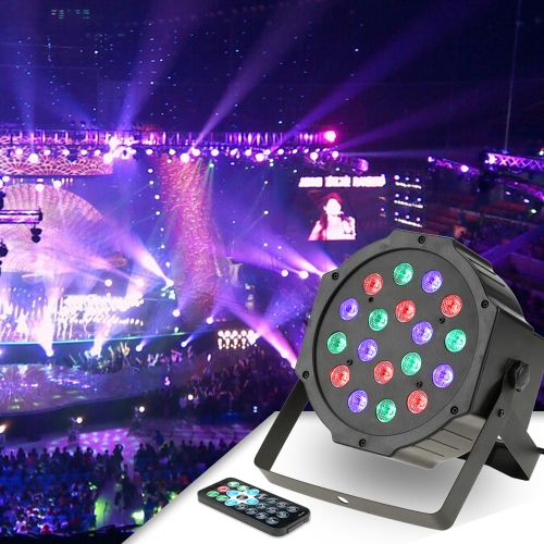 18LED 18W 6Channel Remote Control Mini PAR Light RGB Wash Effect Stage Lamp Support DMX512 Sound Activation for Wedding Party DJ Bar Club