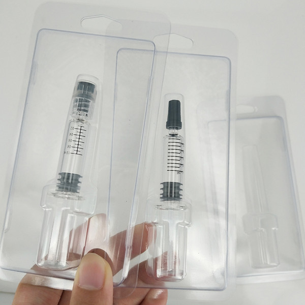 1.0ml Clear Color Plastic Clam Shell Blister Packing Luer Lock Pyrex Syringe Glass Tip Head 1ML Injector For Thick Oil Cart Tank