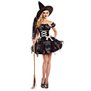 Déguisement Halloween Femme Sorcière Robes robe de vacances Halloween Robe Costume de Cosplay Chapeau Halloween Carnaval Mascarade Chinlon Noir Costumes Carnaval