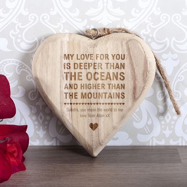 Personalised Oceans And Mountains Wooden Hanging Heart