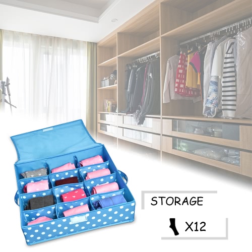 12-Comparment Waterproof Oxford Fabric Foldable Underwear Storage Box Case Ties Socks Closet Drawer Organizer Container with Cover--Rose Red