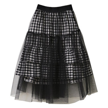 Kids Girls Grid Patchwork Tulle Skirt