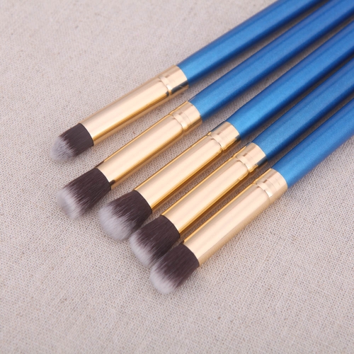 10Pcs bois maquillage pinceau Kit professionnel cosmétiques mis or bague bleue