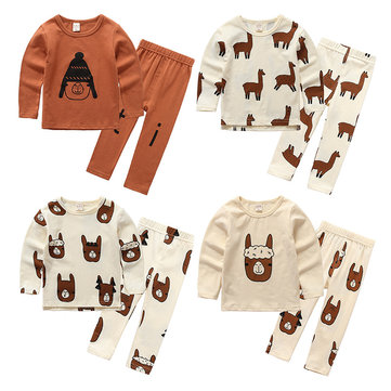 Animal Alpaca Print Boy Girl Pajamas Sets