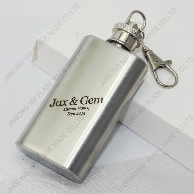 2oz long style stainless steel mini hip flask with keychain,personalized logo is available