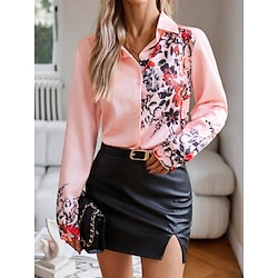 Women's Shirt Blouse Floral Pink Print Button Long Sleeve Casual Holiday Fashion Shirt Collar Regular Fit Spring   Fall Lightinthebox