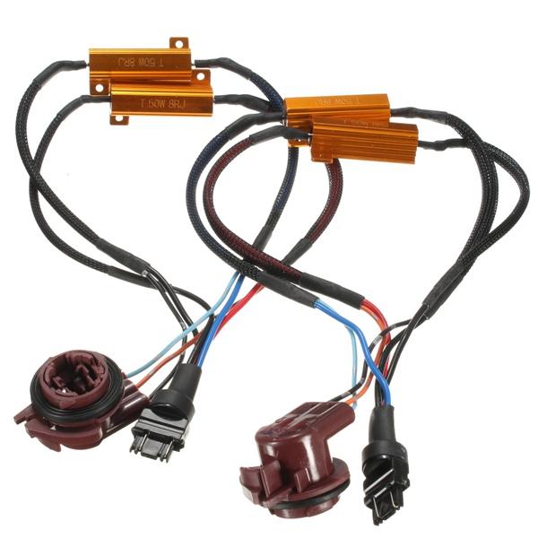 2pcs 50W 3157 Car Turn Signal Light Resistance Decoder Hyper Flash Fix Wiring Adapter