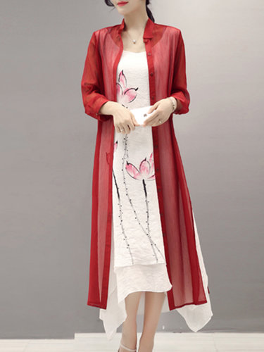 Elegant Two Piece 3/4 Sleeve Midi Dress