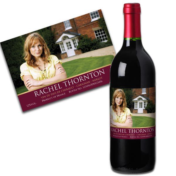 Red Wine With Personalised Photo Label Gold Gift Carton