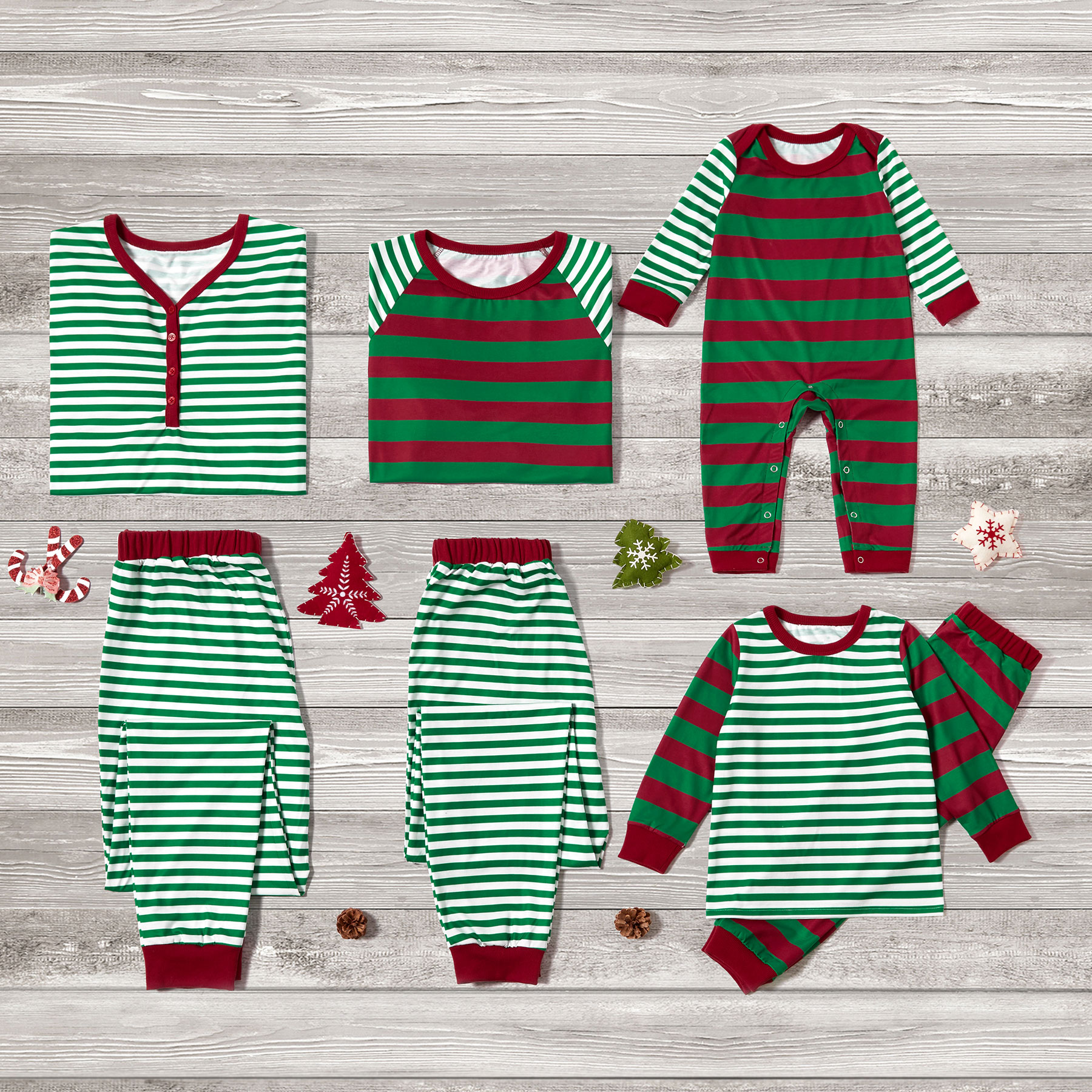 Green Stripe Family Matching Pajamas Set