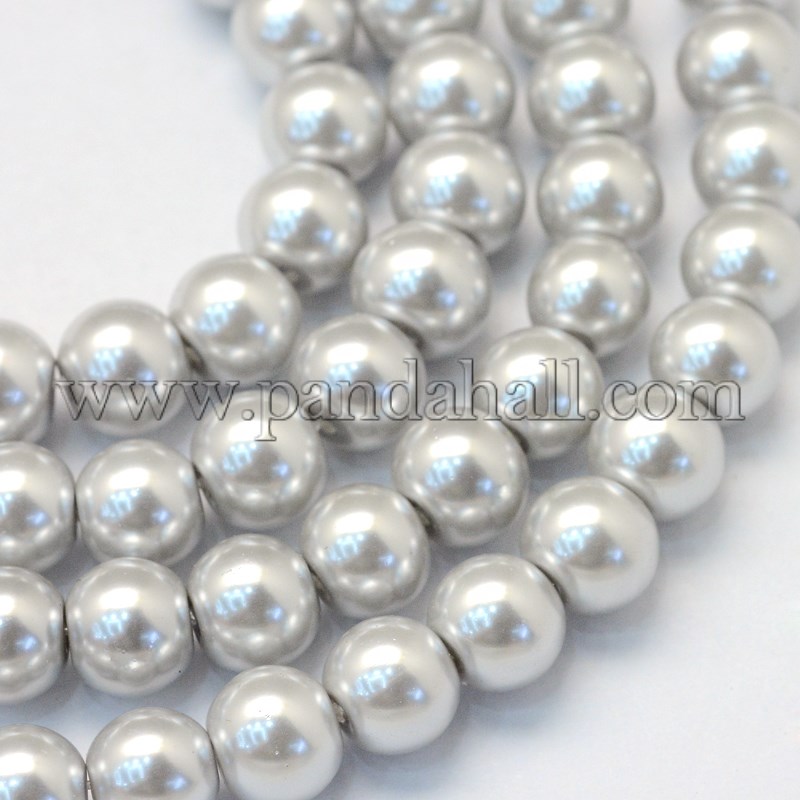 Baking Painted Pearlized Glass Pearl Round Bead Strands, LightGrey, 4~5mm, Hole: 1mm; about 210pcs/strand, 31.4