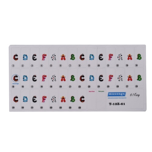 61 touches piano clavier coloré bande dessinée musique note autocollants amovible transparent pour enfants débutants piano pratique