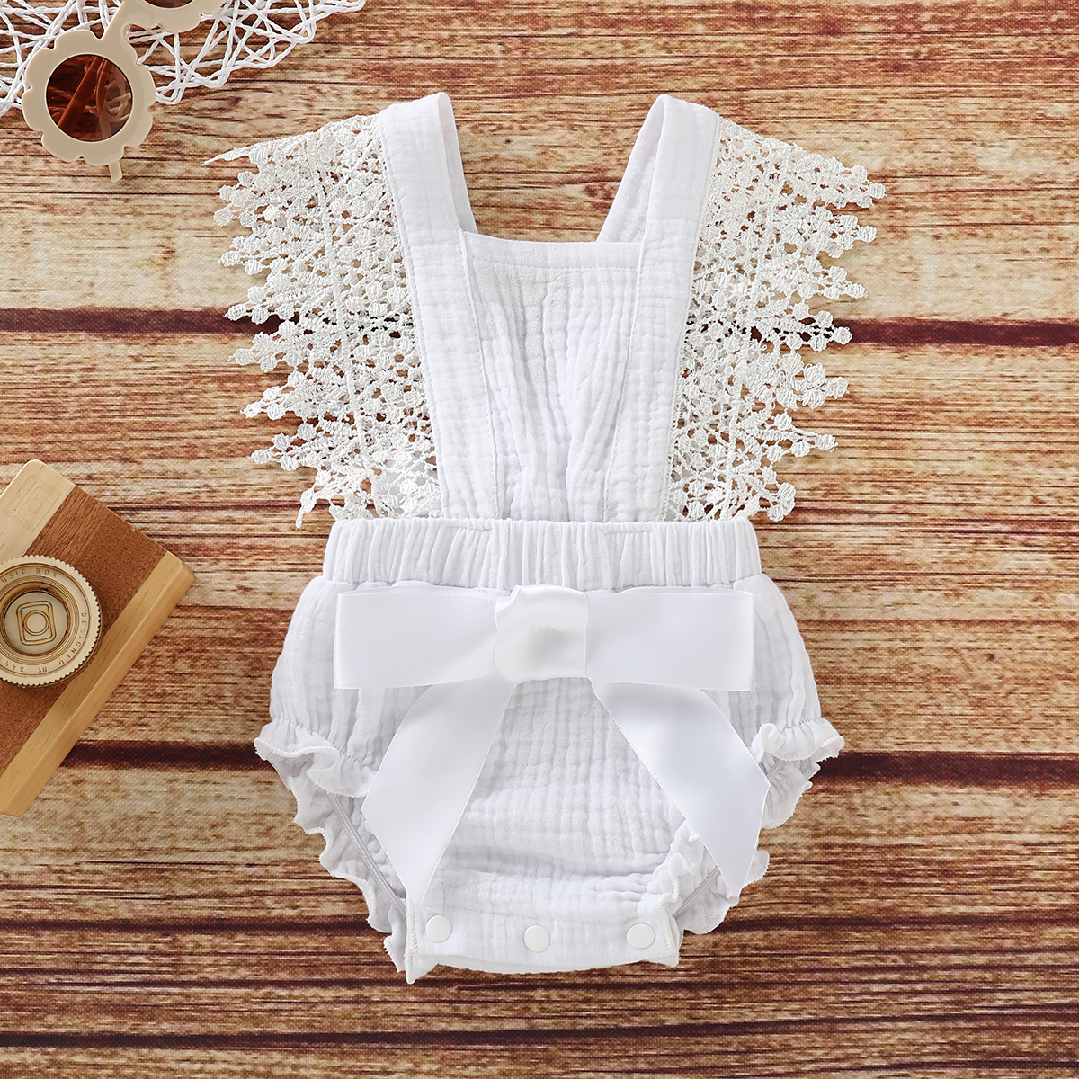 Baby/ Toddler Girl's Lace Decor Tie-up Bodysuit