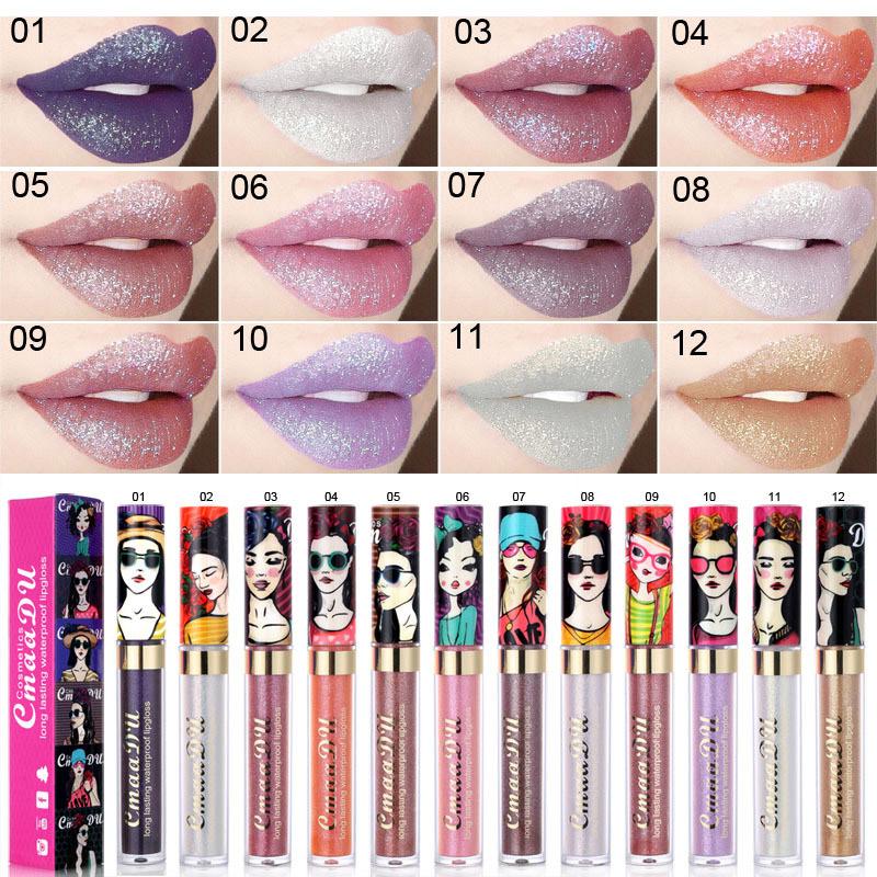 CmaaDu Long Lasting Liquid Lipstick Makeup Metallic Shimmer Matte Lipstick Lip Gloss Cosmetics Make Up Frost Lipgloss 12 Colors 3001319