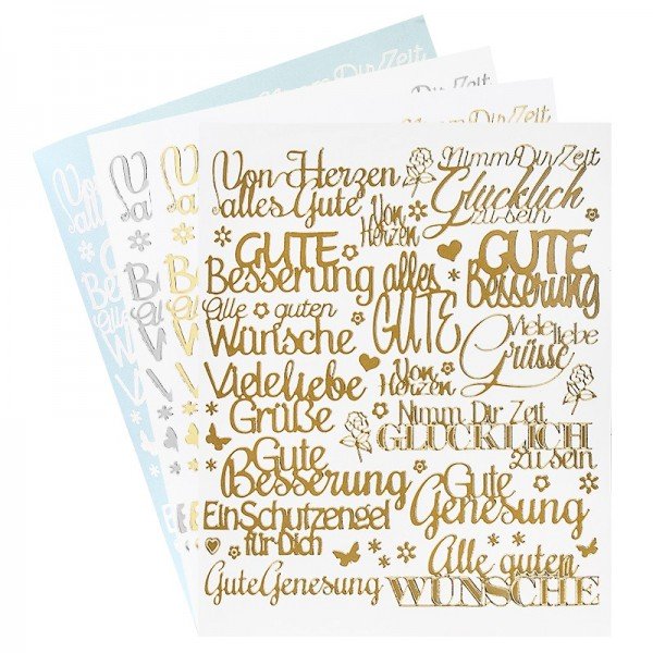 Stickerbogen "Handlettering Art", Gute Wünsche, gold, silber, weiß, 20cm x 23...