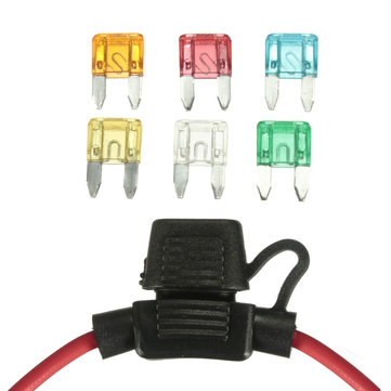 Car 12V In-line Mini Blade Fuse Holder with 5 10 15 20 25 30A Fuses