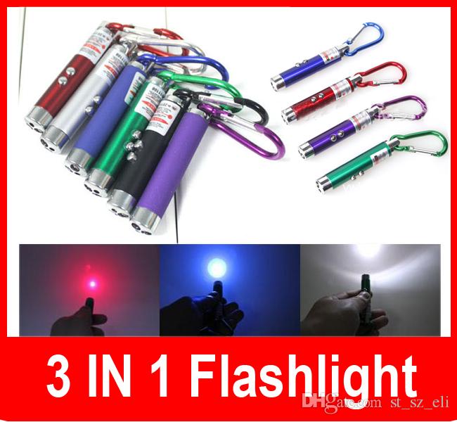 New 3 in 1 5 mw Laser Pen Pointer + Mini LED FlashLight Torch Flashlight +Emergency Keychain Free Shipping